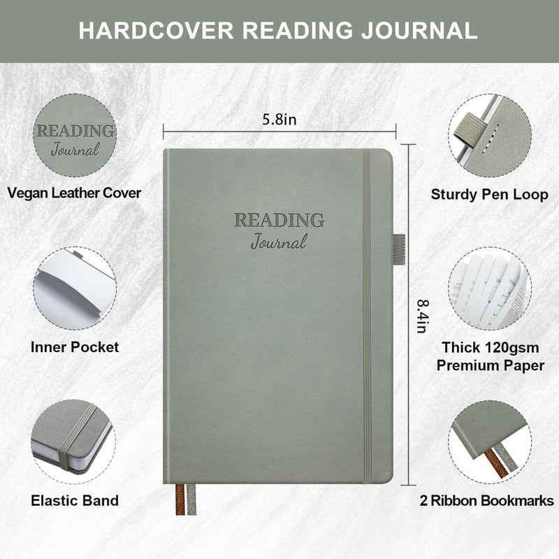 SIMSIMY Reading Journal with 104 Book Reviews - Book Journal for Lovers & Readers - Reading Tracker & List Challenge  A5  Gray - Image 2